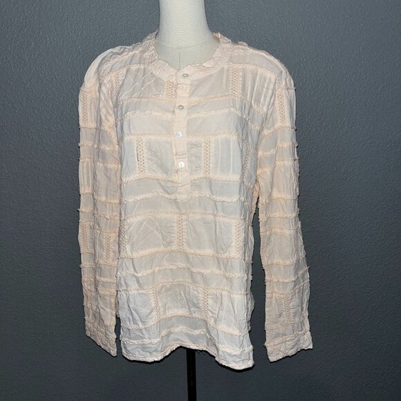 DYLAN Patchwork Long Sleeve Button Tunic Top- Light Peach - New with Tags - XXL - Picture 1 of 10